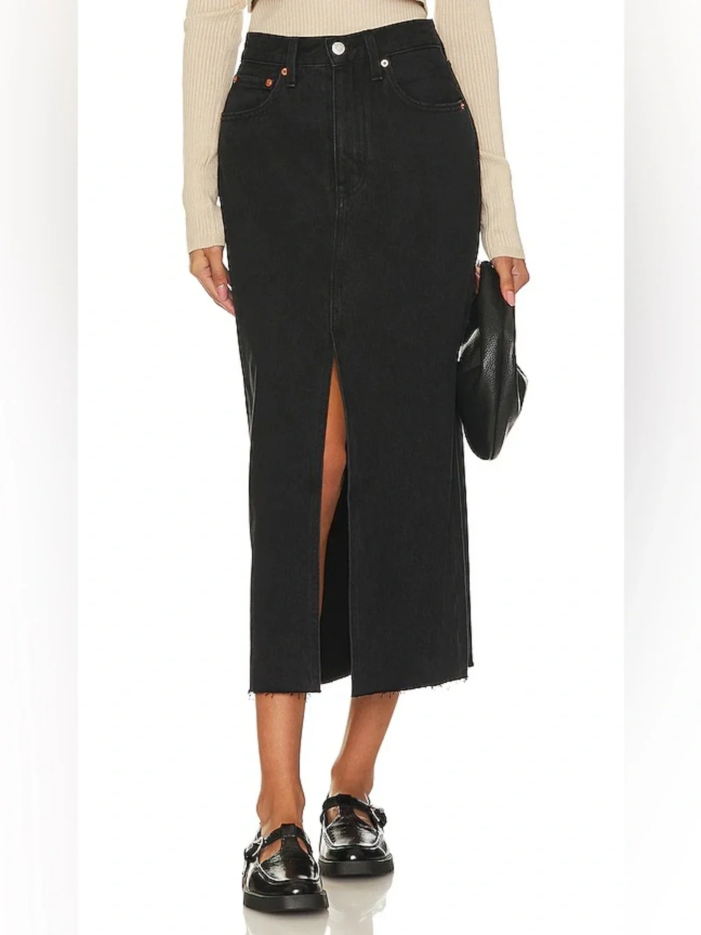 Anthropologie Pistola Alice Black Denim Underground Skirt‎ size 32 NWT